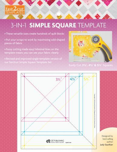 Fast2cut 3-in-1 Simple Square Template: Easily Cut 3 1/2 , 4 1/2 & 5 1/2 Square